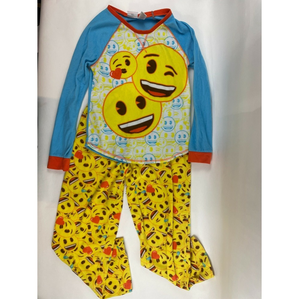 Emoji Pajamas Women's Size Small 2 Piece Set Fleece Smile Kiss Wink Emojis